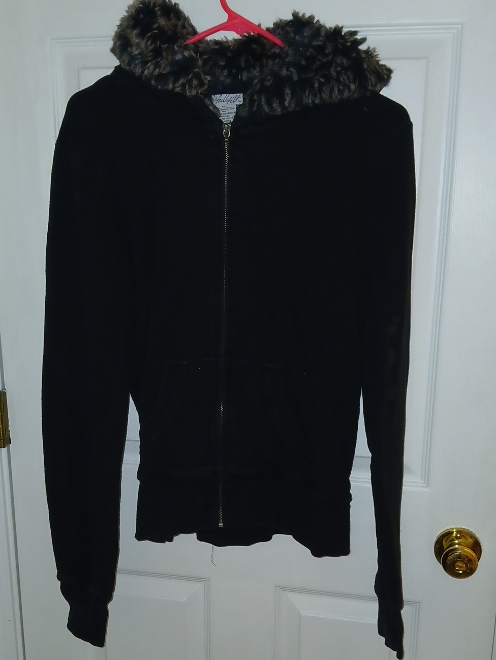 Black Faux-Fur Hooded Zip Jacket